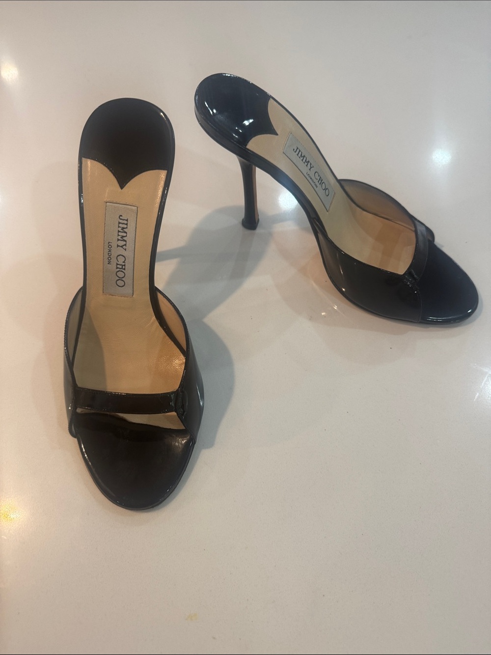 Jimmy Choo Black Patent Leather Open-Toe Stiletto Mule